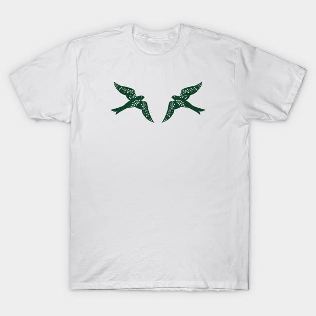 Folk Birds dark green T-Shirt by Maggiemagoo Designs